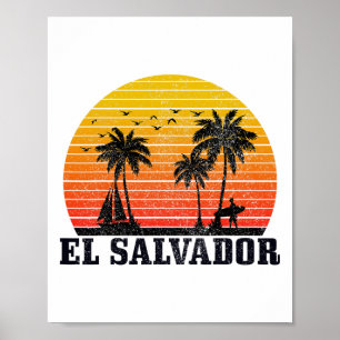 Affiche Souvenir Vintage Caraïbes El Salvador Surfeur