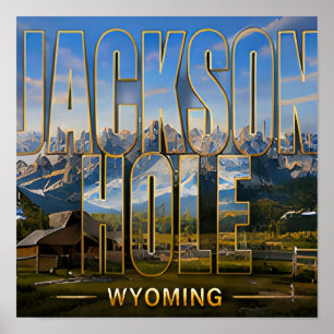 Affiche Souvenirs de voyage à Jackson Hole Wyoming Mountai
