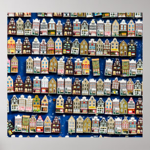 Affiche souvenirs hollandais, scène de rue à Amsterdam.