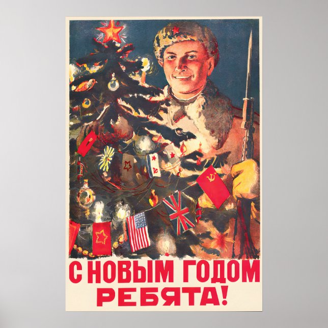 Affiche Soviet WWII Happy New Year Propaganda Poster, Red (Devant)