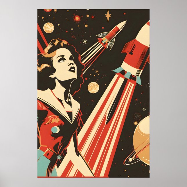 Affiche Soviétique Thématique Space Rocket Girl (Devant)