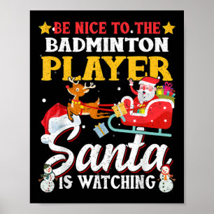 Affiche Soyez Contente De Badminton Player Père Noël Regar