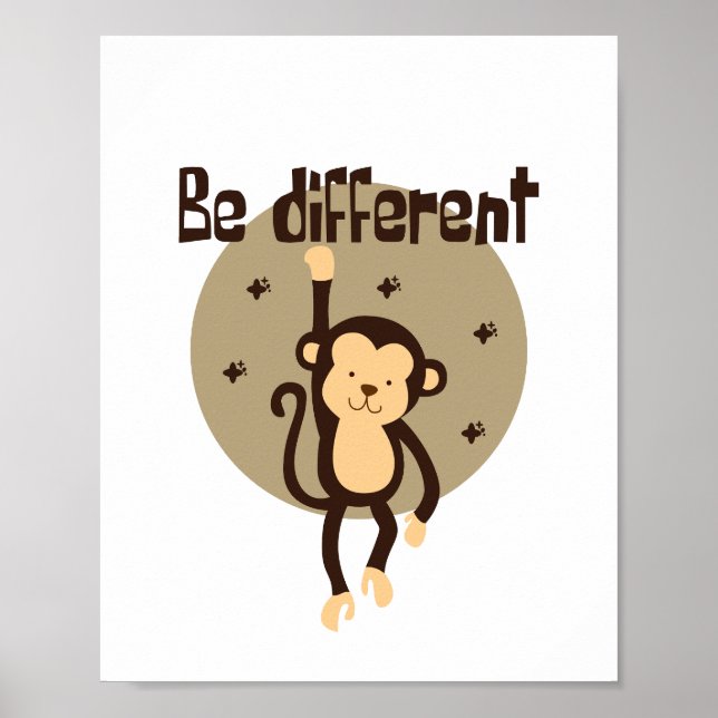 Affiche Soyez Différent Kawaii Brown Monkey Accroché Sur (Devant)