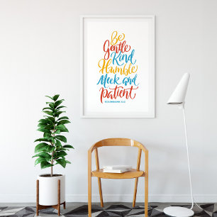 Affiche Soyez doux Meek et la calligraphie de pinceau