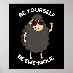 Affiche Soyez Ewenique Funny Sheep Pun Dark BG
