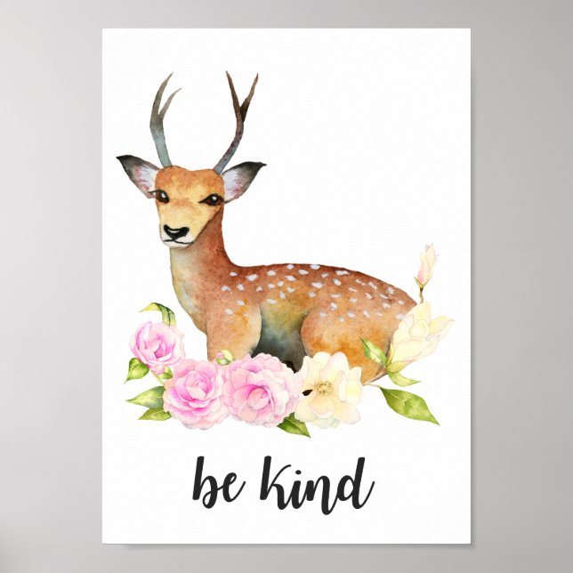 Affiche Soyez Gentil | Art de nurserie de cerf de Woodland (Devant)