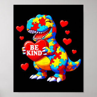 Affiche Soyez Gentil Autisme T Rex Dinosaure Cœur