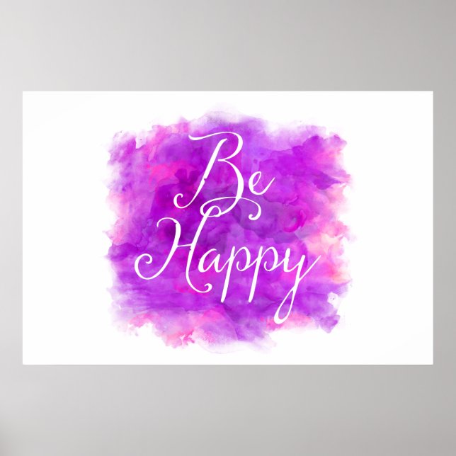 Affiche Soyez heureux Citation d'aquarelle violette et ros (Devant)