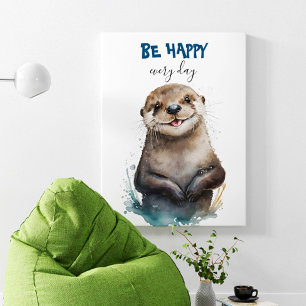 Affiche Soyez Heureux Cute Watercolor Otter Nursery