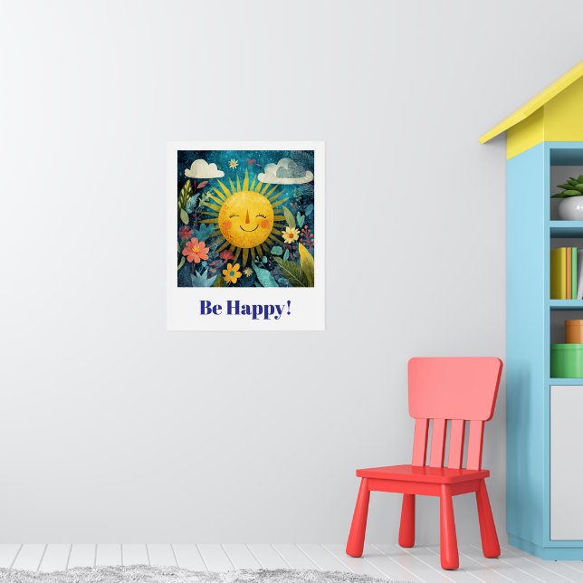 Affiche Soyez heureux ! Soleil souriant dans le jardin. (Pépinière 1)