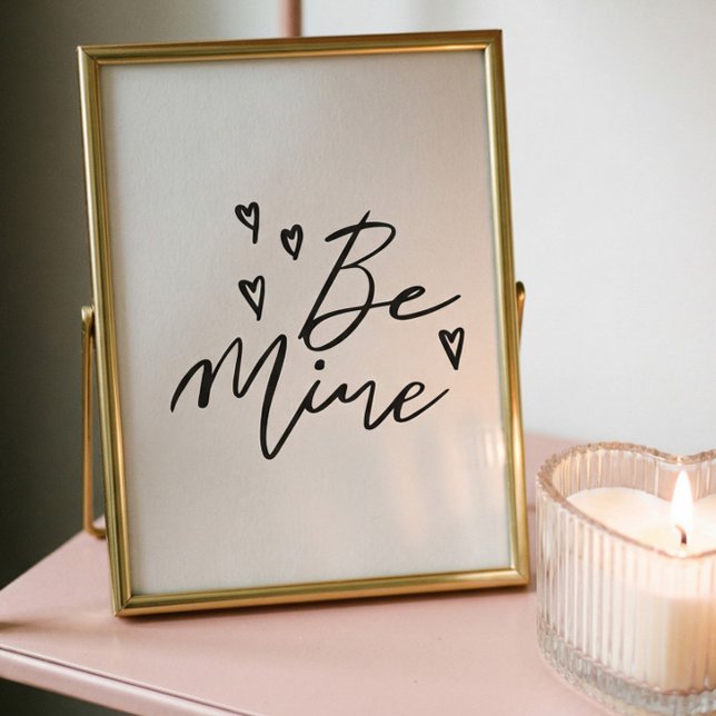 Affiche Soyez le mien Noir Moderne Calligraphie Valentine  (Be Mine Black Modern Calligraphy Valentine Art Poster)