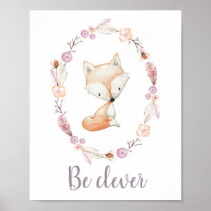 Affiche Soyez malin Baby Fox Boho Wreath Woodland Nursery