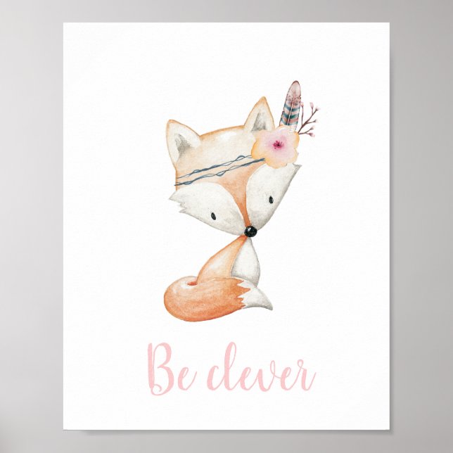 Affiche Soyez mignon bébé Fox Watercolor Boho Nursery (Devant)