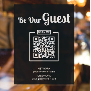 Affiche Soyez notre Guest l Wifi mot de passe QR Code noir