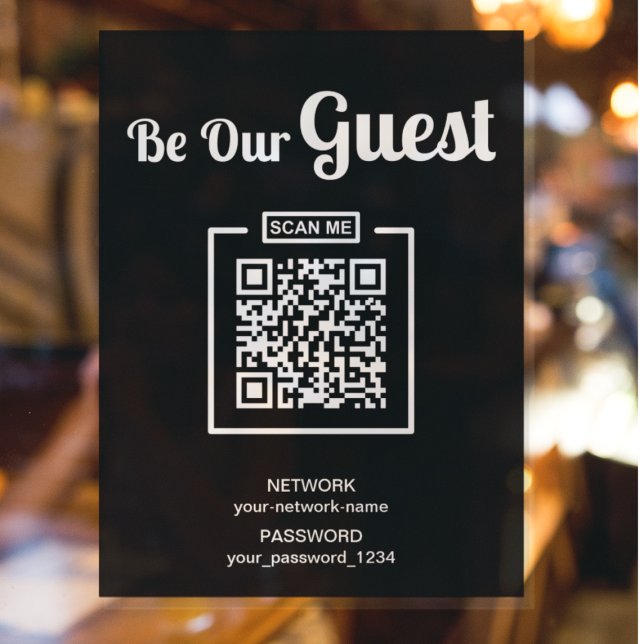 Affiche Soyez notre Guest l Wifi mot de passe QR Code noir (Créateur téléchargé)