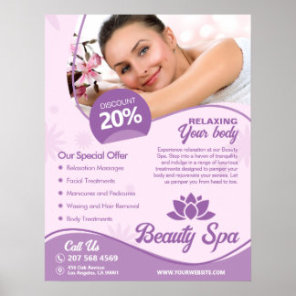 Affiche Spa rose, Centre de bien-être, Salon de beauté