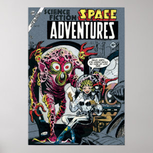 Affiche Space Adventures #12 Bande dessinée rétro de scien