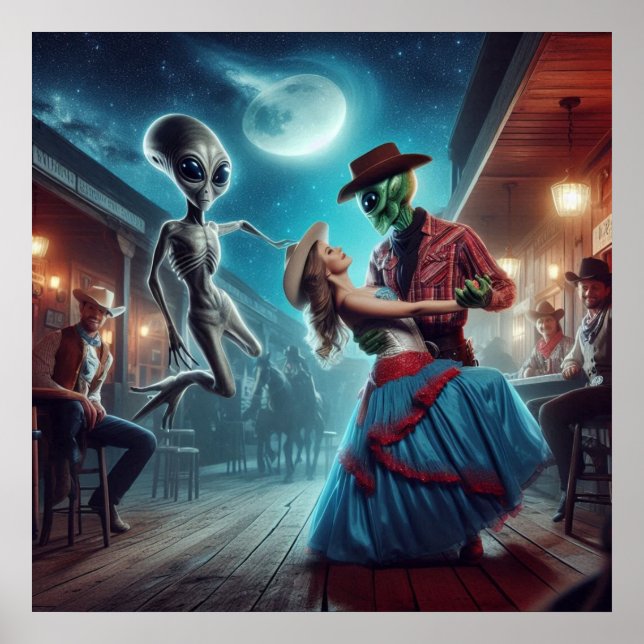 Affiche "Space Alien Dancing", "Old West Saloon", Cowgirl (Devant)