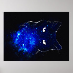 Affiche Space Cat Black Cat Cadeau, Cute Kitten Galaxy Cad
