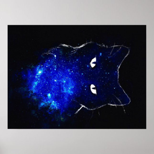 Affiche Space Cat Black Cat Cadeau, Cute Kitten Galaxy Cad (Devant)