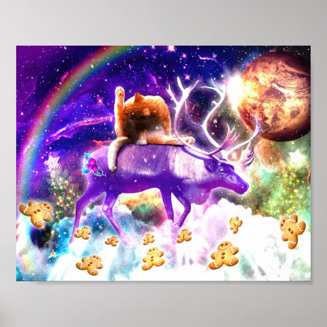 Affiche Space cat licking itself (Devant)
