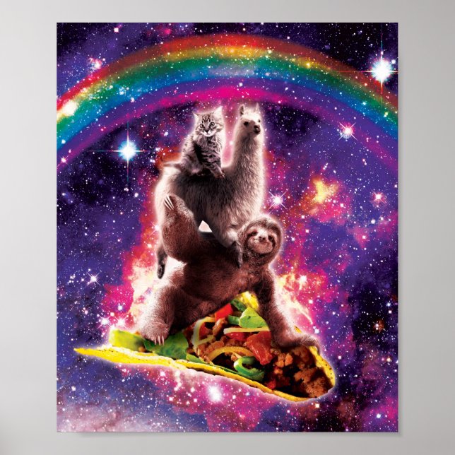 Affiche Space Cat Llama Sloth Riding Taco (Devant)