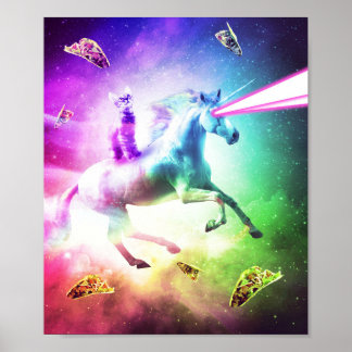 Affiche Space Cat Riding Unicorn - Laser, Tacos Et Rainbo
