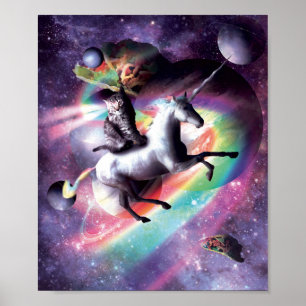 Affiche Space Cat Riding Unicorn - Laser, Tacos Et Rainbo