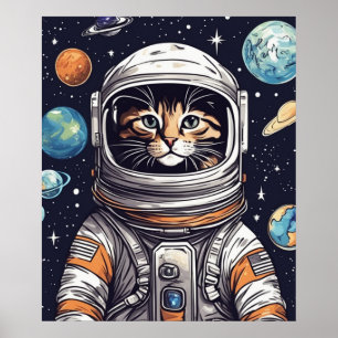 Affiche Space Cat Wall Art, Astronaut Cat Art numérique