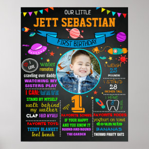 Affiche Space First birthday chalkboard sign board