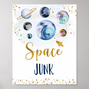 Affiche Space Junk Galaxy Bleu Or Anniversaire Snack