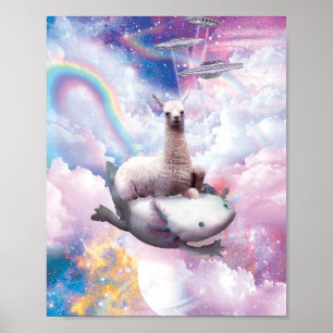 Affiche Space Llama équitation Axolotl - Arc-en-ciel