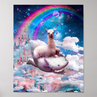 Affiche Space Llama équitation Axolotl - Arc-en-ciel