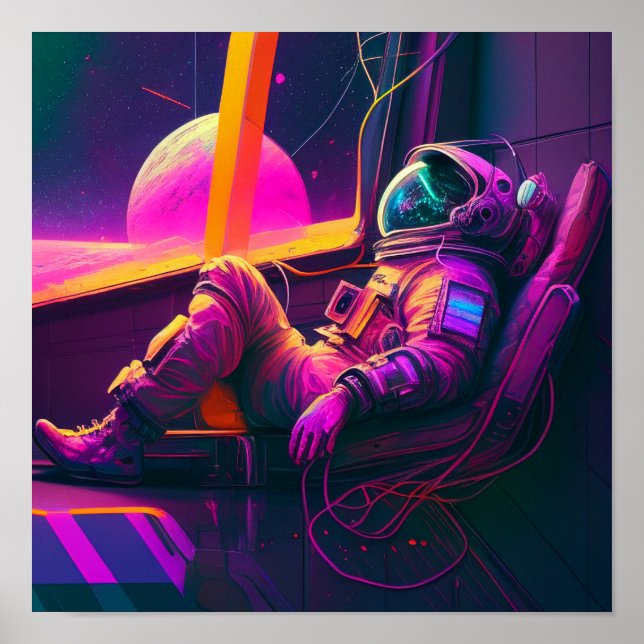Affiche "Space Lounge" - Futuristic Neon Art (Devant)