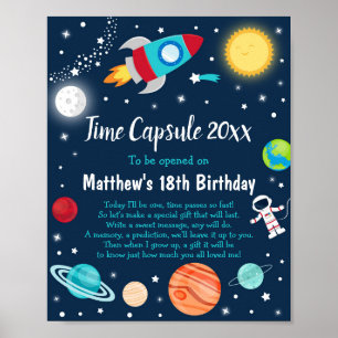 Affiche Space Rocket Ship Planet Time Capsule 1st Birthday