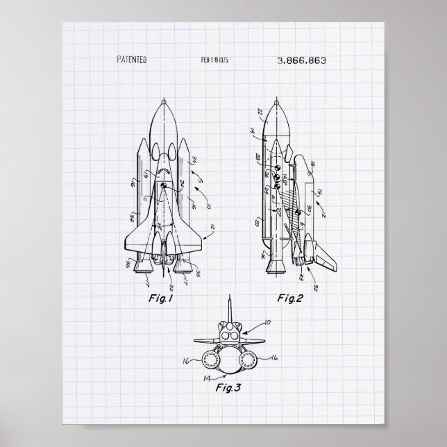 Affiche Space Shuttle 1975 Patent Art - Lined Peper (Devant)