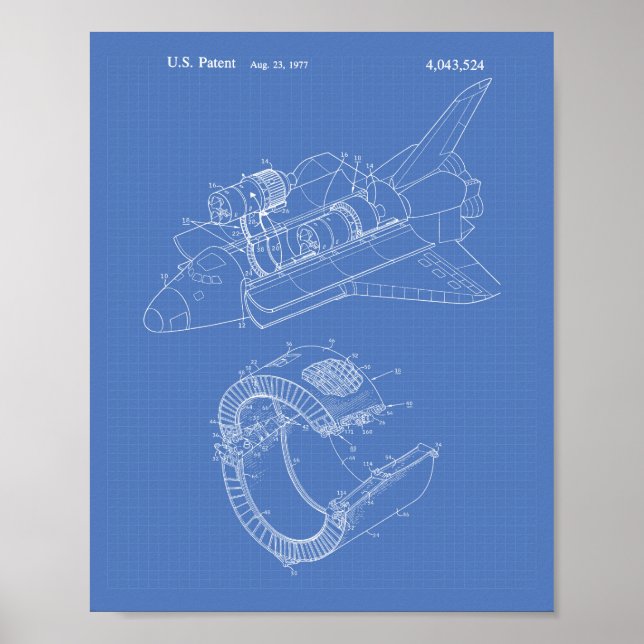 Affiche Space Shuttle 1977 Patent Art - Blueprint (Devant)