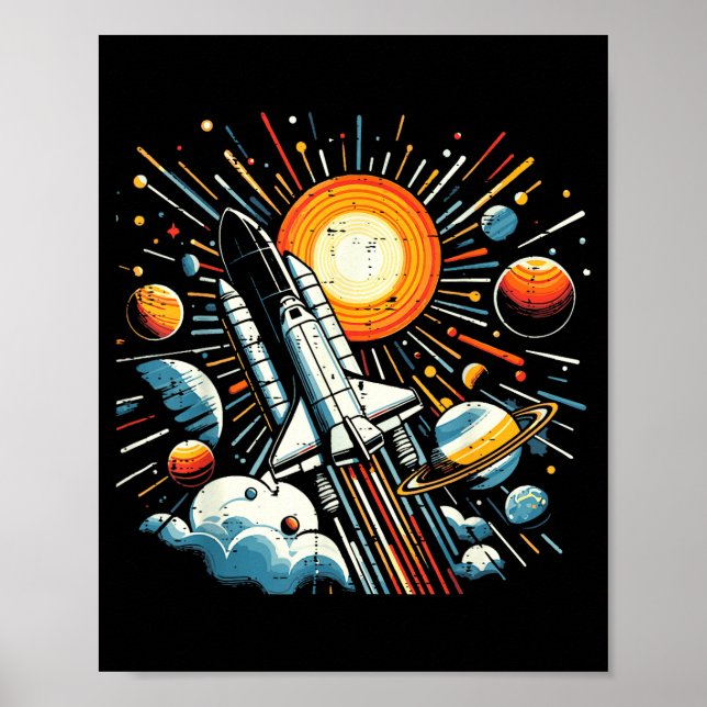 Affiche Space Shuttle Sun Planets Rocket Galaxy Boys Kids  (Devant)