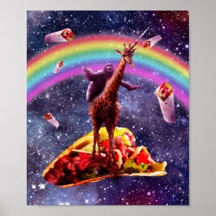 Affiche Space Sloth Riding Giraffe Unicorn - Taco & Burrit