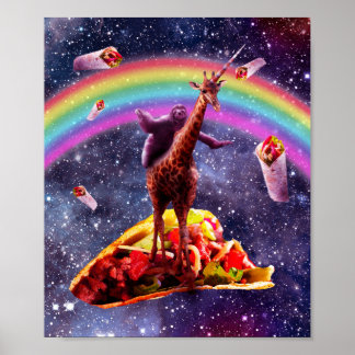 Affiche Space Sloth Riding Giraffe Unicorn - Taco & Burrit