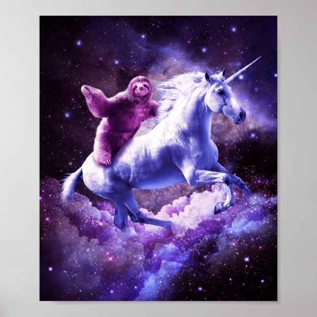 Affiche Space Sloth Riding On Unicorn (Devant)