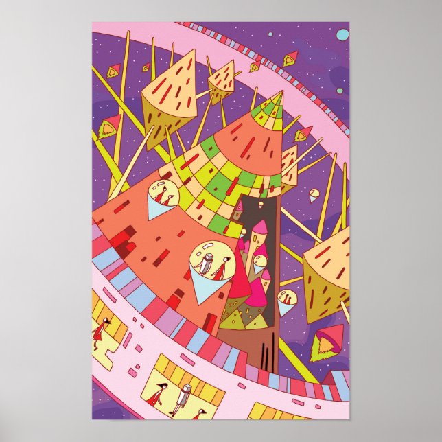 Affiche Space stations and retro-futuristic life in space. (Devant)