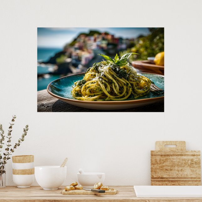 Affiche Spaghetti au citron Basil Pesto - Terrasse côtière (Cuisine)