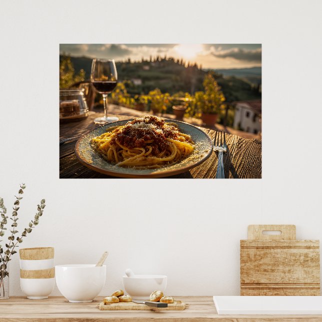 Affiche Spaghetti Bolognese sur le vignoble Terrasse Table (Cuisine)