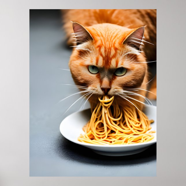 Affiche Spaghetti mangeant des chats de gingembre (Devant)