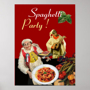 Affiche SPAGHETTI PARTY, Cuisine italienne, Chef, Pulcinel