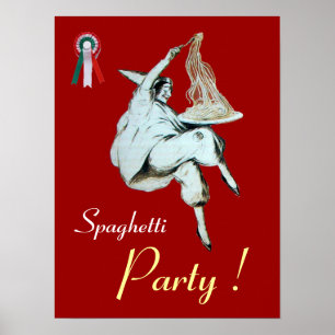 Affiche SPAGHETTI PARTY, CUISINE ITALIENNE, vert rouge bla