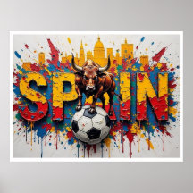Spain Football Citiscape Oil Painting Style Art