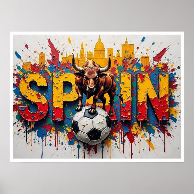 Affiche Spain Football Citiscape Oil Painting Style Art (Devant)