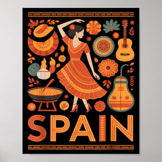 Affiche Spain funny spanish culture flamenco guitar paella